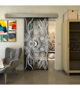 Glasschiebetür ECO-LINE - Fineprint Model 039 Weiss auf Grauglas