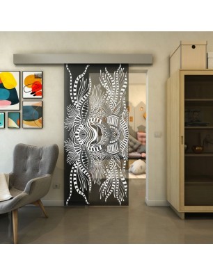 Glasschiebetür ECO-LINE - Fineprint Model 039 Weiss auf Grauglas