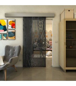 Glasschiebetür ECO-LINE - Fineprint Model 040 Schwarz auf Grauglas