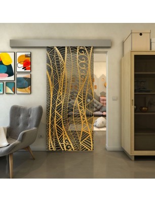 Glasschiebetür ECO-LINE - Fineprint Model 040 Gold auf Grauglas