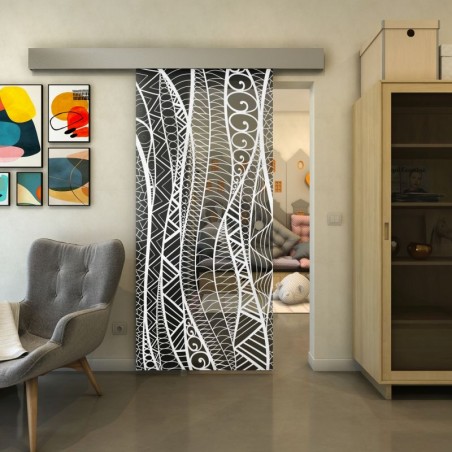 Glasschiebetür ECO-LINE - Fineprint Model 040 Weiss auf Grauglas