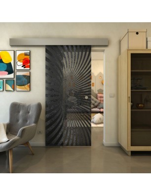 Glasschiebetür ECO-LINE - Fineprint Model 043 Schwarz auf Grauglas