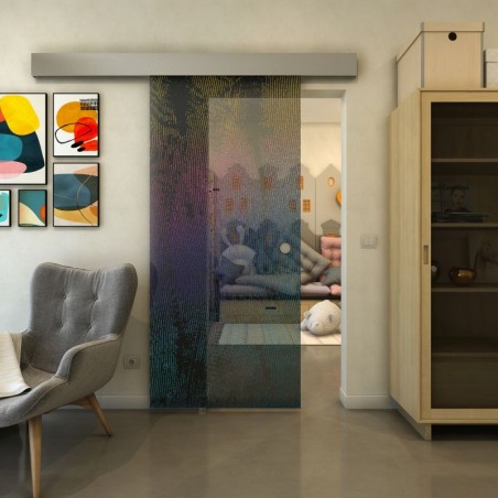 Glasschiebetür ECO-LINE - Fineprint Model 045 Verlauf auf Grauglas