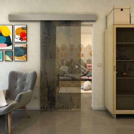Glasschiebetür ECO-LINE - Fineprint Model 045 Gold auf Grauglas
