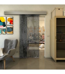 Glasschiebetür ECO-LINE - Fineprint Model 045 Weiss auf Grauglas