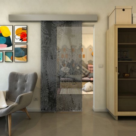 Glasschiebetür ECO-LINE - Fineprint Model 045 Weiss auf Grauglas
