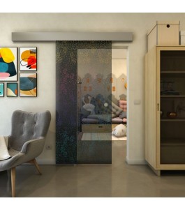 Glasschiebetür ECO-LINE - Fineprint Model 047 Verlauf auf Grauglas