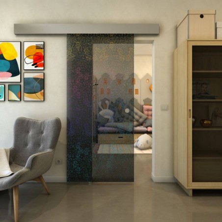 Glasschiebetür ECO-LINE - Fineprint Model 047 Verlauf auf Grauglas