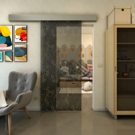 Glasschiebetür ECO-LINE - Fineprint Model 047 Gold auf Grauglas