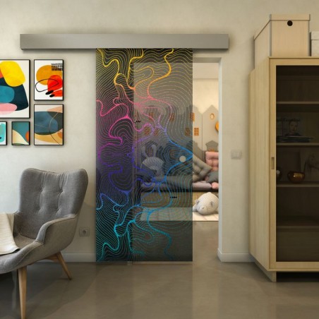 Glasschiebetür ECO-LINE - Fineprint Model 049 Verlauf auf Grauglas
