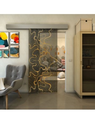 Glasschiebetür ECO-LINE - Fineprint Model 049 Gold auf Grauglas