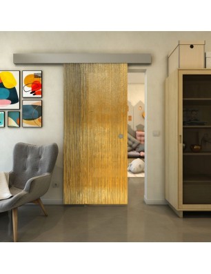 Glasschiebetür ECO-LINE - Fineprint Model 050 Gold auf Grauglas
