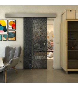 Glasschiebetür ECO-LINE - Fineprint Model 051 Schwarz auf Grauglas