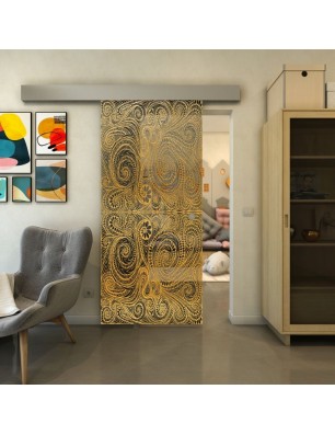 Glasschiebetür ECO-LINE - Fineprint Model 051 Gold auf Grauglas