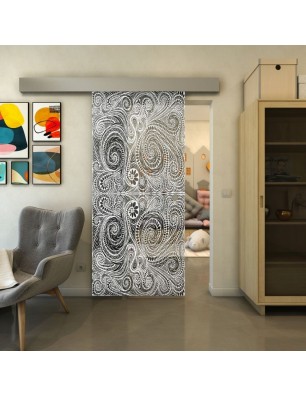 Glasschiebetür ECO-LINE - Fineprint Model 051 Weiss auf Grauglas