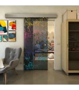 Glasschiebetür ECO-LINE - Fineprint Model 054 Verlauf auf Grauglas