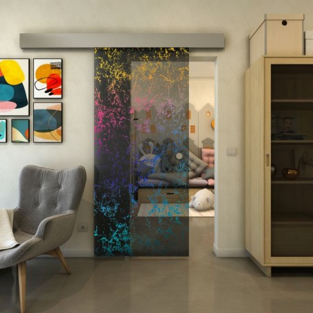 Glasschiebetür ECO-LINE - Fineprint Model 054 Verlauf auf Grauglas
