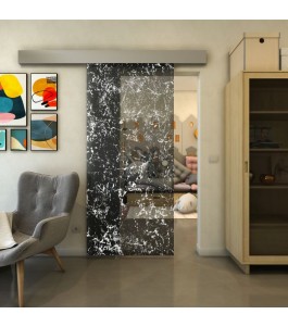 Glasschiebetür ECO-LINE - Fineprint Model 054 Weiss auf Grauglas