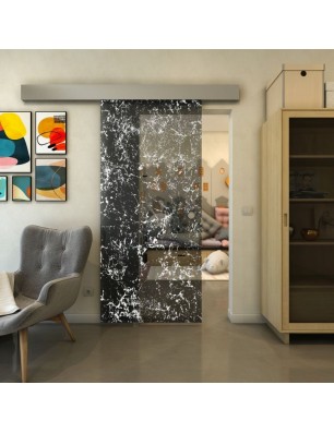 Glasschiebetür ECO-LINE - Fineprint Model 054 Weiss auf Grauglas