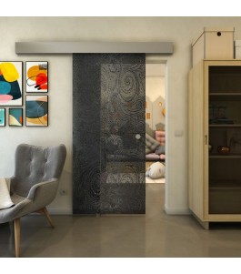 Glasschiebetür ECO-LINE - Fineprint Model 055 Schwarz auf Grauglas