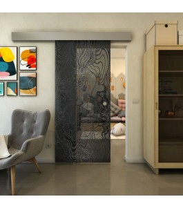 Glasschiebetür ECO-LINE - Fineprint Model 056 Schwarz auf Grauglas
