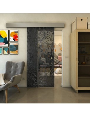 Glasschiebetür ECO-LINE - Fineprint Model 056 Schwarz auf Grauglas