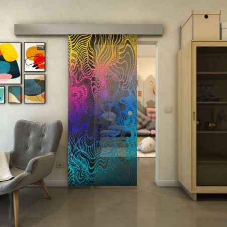 Glasschiebetür ECO-LINE - Fineprint Model 056 Verlauf auf Grauglas