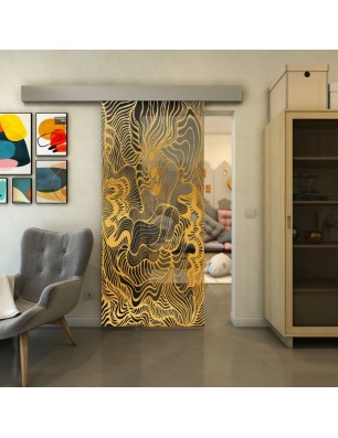 Glasschiebetür ECO-LINE - Fineprint Model 056 Gold auf Grauglas