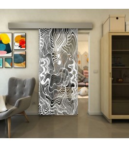 Glasschiebetür ECO-LINE - Fineprint Model 056 Weiss auf Grauglas