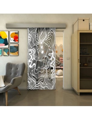 Glasschiebetür ECO-LINE - Fineprint Model 056 Weiss auf Grauglas