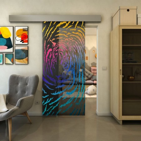 Glasschiebetür ECO-LINE - Fineprint Model 057 Verlauf auf Grauglas