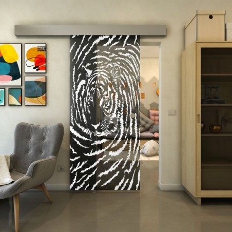 Glasschiebetür ECO-LINE - Fineprint Model 057 Weiss auf Grauglas