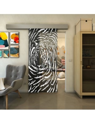 Glasschiebetür ECO-LINE - Fineprint Model 057 Weiss auf Grauglas