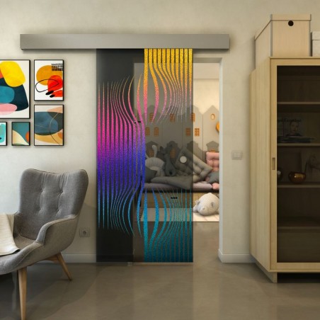 Glasschiebetür ECO-LINE - Fineprint Model 059 Verlauf auf Grauglas