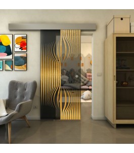 Glasschiebetür ECO-LINE - Fineprint Model 059 Gold auf Grauglas