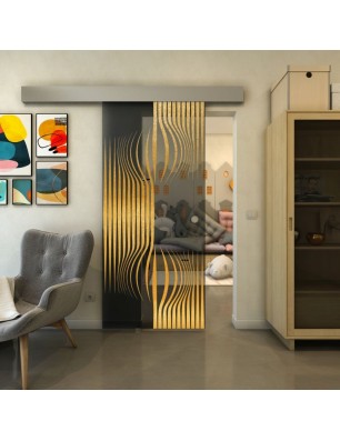 Glasschiebetür ECO-LINE - Fineprint Model 059 Gold auf Grauglas
