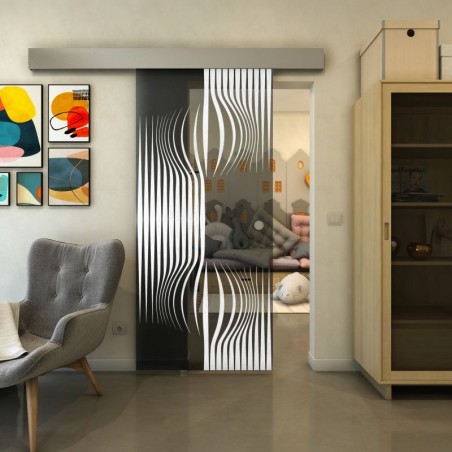 Glasschiebetür ECO-LINE - Fineprint Model 059 Weiss auf Grauglas
