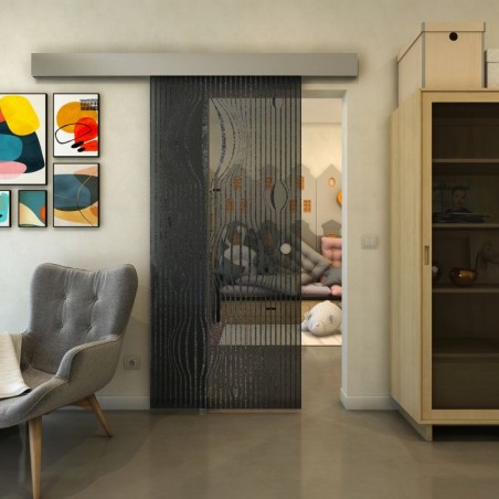 Glasschiebetür ECO-LINE - Fineprint Model 060 Schwarz auf Grauglas