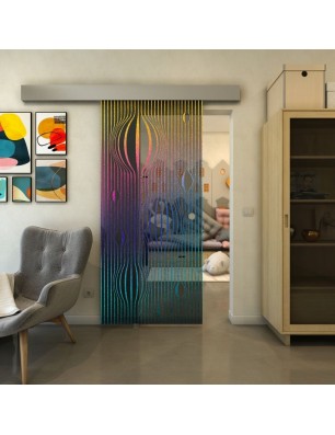 Glasschiebetür ECO-LINE - Fineprint Model 060 Verlauf auf Grauglas
