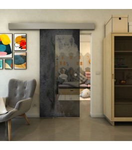 Glasschiebetür ECO-LINE - Fineprint Model 061 Schwarz auf Grauglas