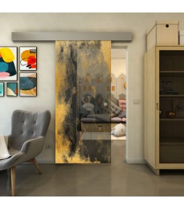 Glasschiebetür ECO-LINE - Fineprint Model 061 Gold auf Grauglas