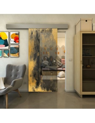 Glasschiebetür ECO-LINE - Fineprint Model 061 Gold auf Grauglas