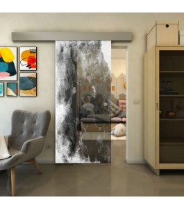 Glasschiebetür ECO-LINE - Fineprint Model 061 Weiss auf Grauglas