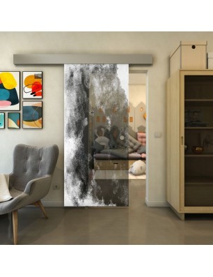 Glasschiebetür ECO-LINE - Fineprint Model 061 Weiss auf Grauglas