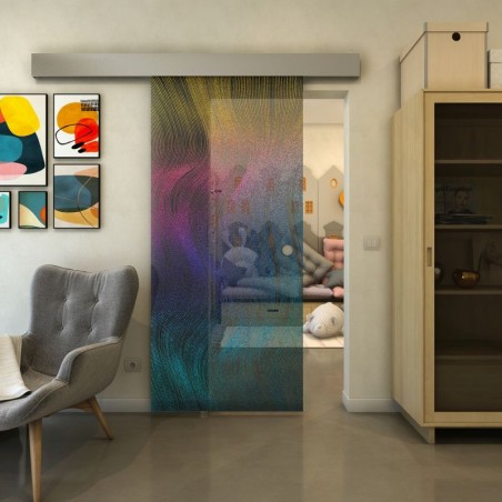 Glasschiebetür ECO-LINE - Fineprint Model 062 Verlauf auf Grauglas