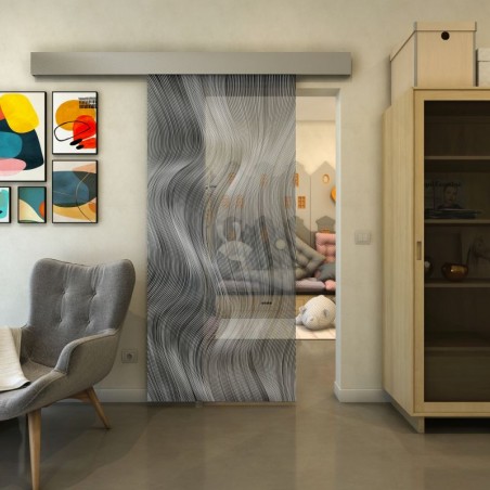 Glasschiebetür ECO-LINE - Fineprint Model 062 Weiss auf Grauglas