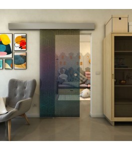 Glasschiebetür ECO-LINE - Fineprint Model 063 Verlauf auf Grauglas