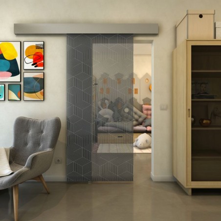 Glasschiebetür ECO-LINE - Fineprint Model 063 Weiss auf Grauglas