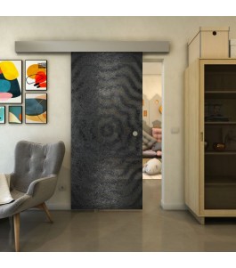 Glasschiebetür ECO-LINE - Fineprint Model 064 Schwarz auf Grauglas