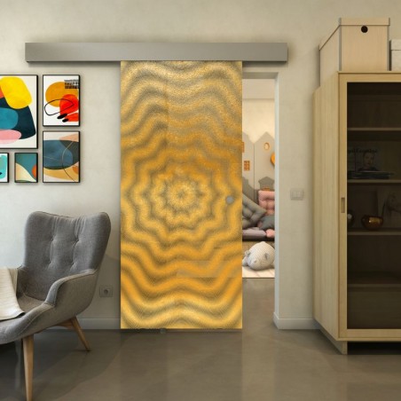 Glasschiebetür ECO-LINE - Fineprint Model 064 Gold auf Grauglas